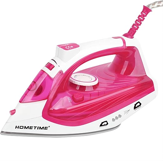 HOMETIME 2200W Steam Iron,Ceramic Coated Sole plate,1 Years Warranty.2069-R (Light Red)