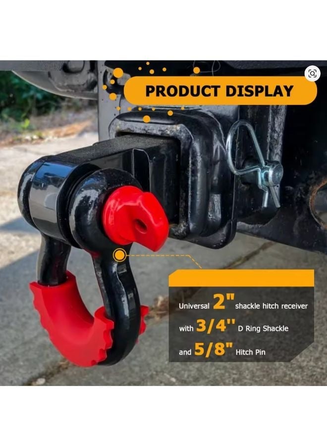 Trailer Hitch Receiver with 2" Tow Shackle, Heavy Duty, 3/4" D-Ring Recovery Truck SUV