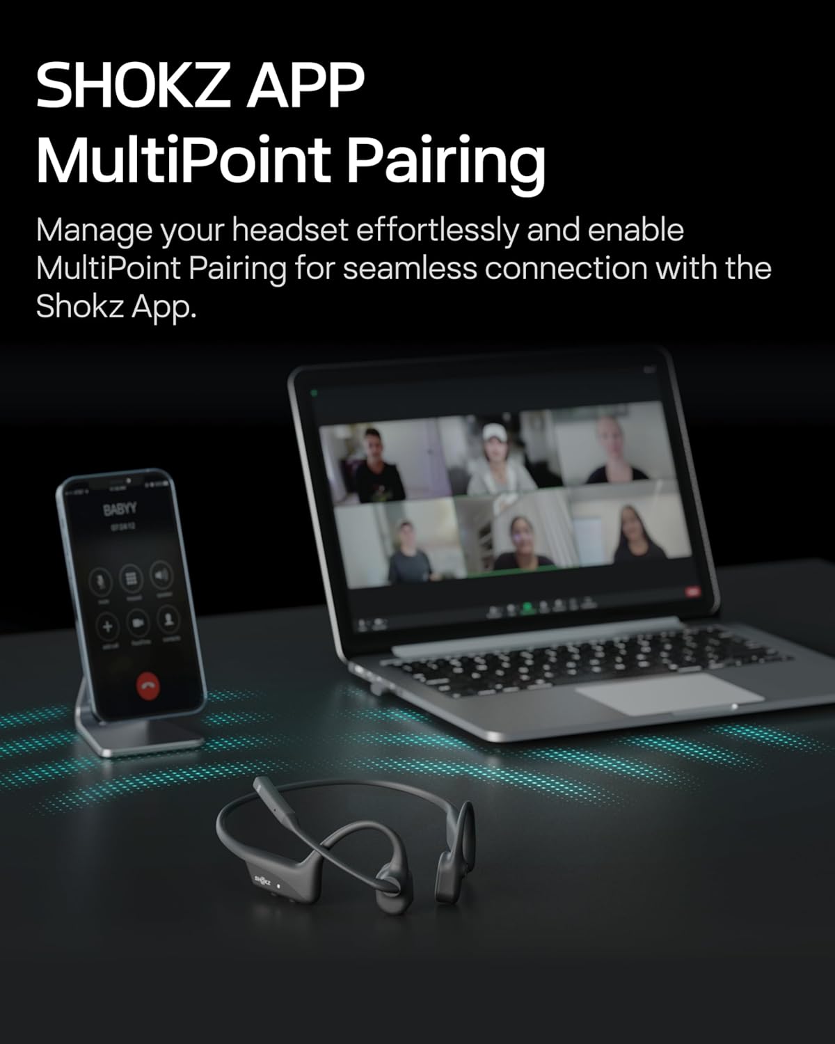 SHOKZ OpenComm2 2025 Upgrade Bone Conduction Headset, Open-Ear Bluetooth Headphones with Noise Cancelling Mic, Wireless Earphones for Work, Call, Meeting, Driving, 16H Talktime