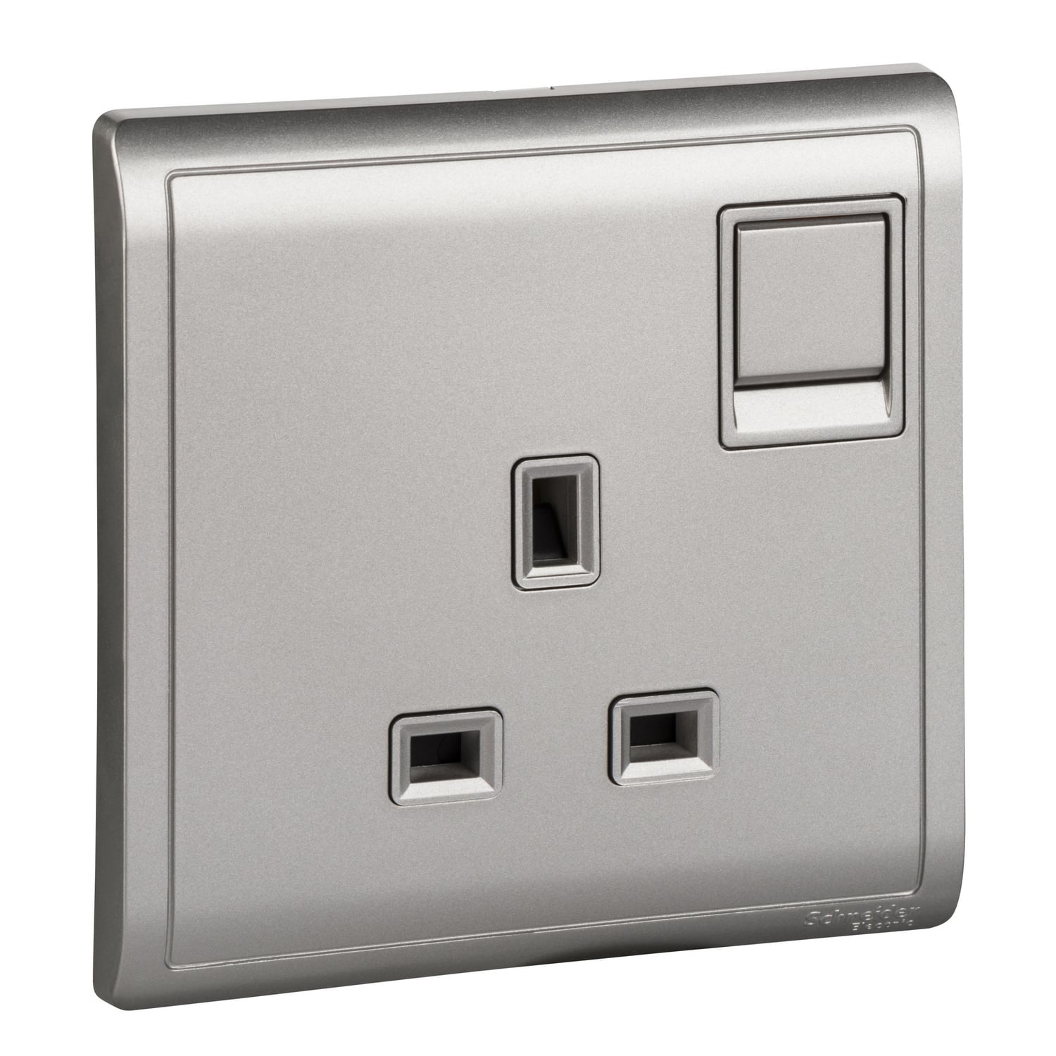 Schneider Electric Pieno 15A 250V 1 Gang Switched Socket - Aluminium Silver - E8215_AS_G1