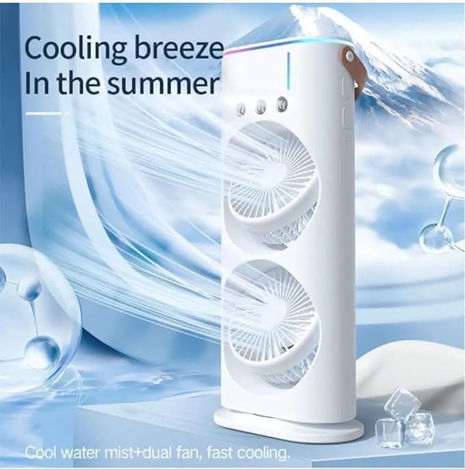 Portable AIR Conditioner,USB Rechargeable with Remote control,280ml Water Tank with 7 Colors Light,Air Cooler,table fan with Mist Humidifier,Desk Fan,