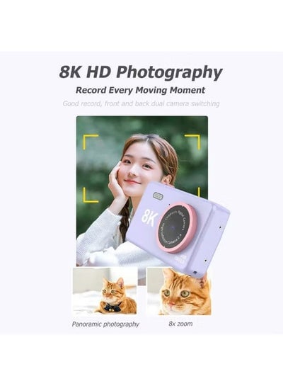 8K Kids Digital Camera Dual Lens 8MP UHD Photography Video Camera 2.4 Inch IPS Screen Battery Operated Educational Birthday Gift - Green - EMALL