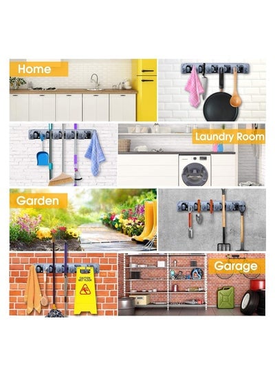 4 Slots Mop Broom Holder Wall Mounted Kitchen Hanging Garage Utility Tool Organizers and Storage Rack For Commercial Bathroom Laundry Room Closet Gardening - EMALL