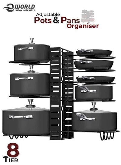 8-Tier Pots and Pan organizer, Anti Slip Rack with 3 DIY methods for kitchen counter - EMALL