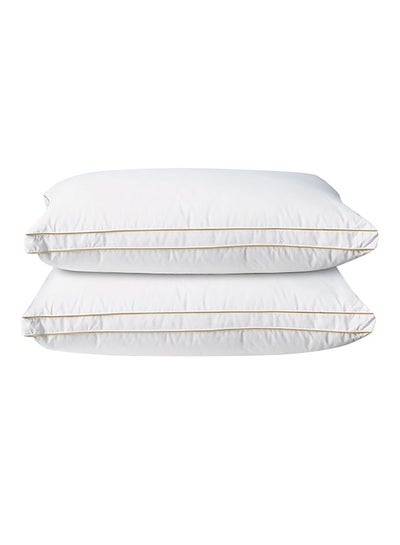 2 Pieces Pillow With Two Golden Strip Microfiber White 50x75x15centimeter - EMALL