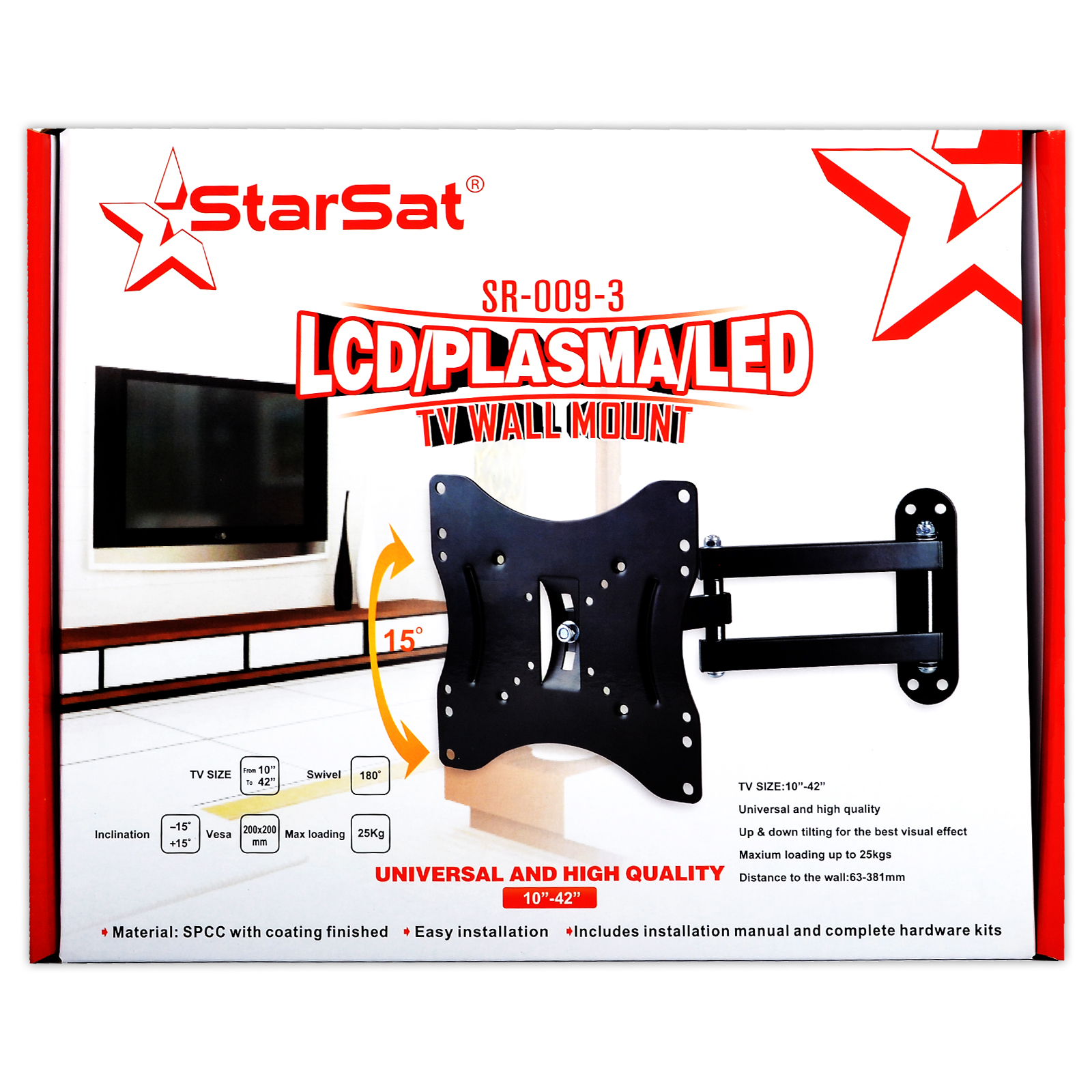 StarSat-009-3 Universal LCD, Plasma, LED TV Wall mount 10" - 42" TV