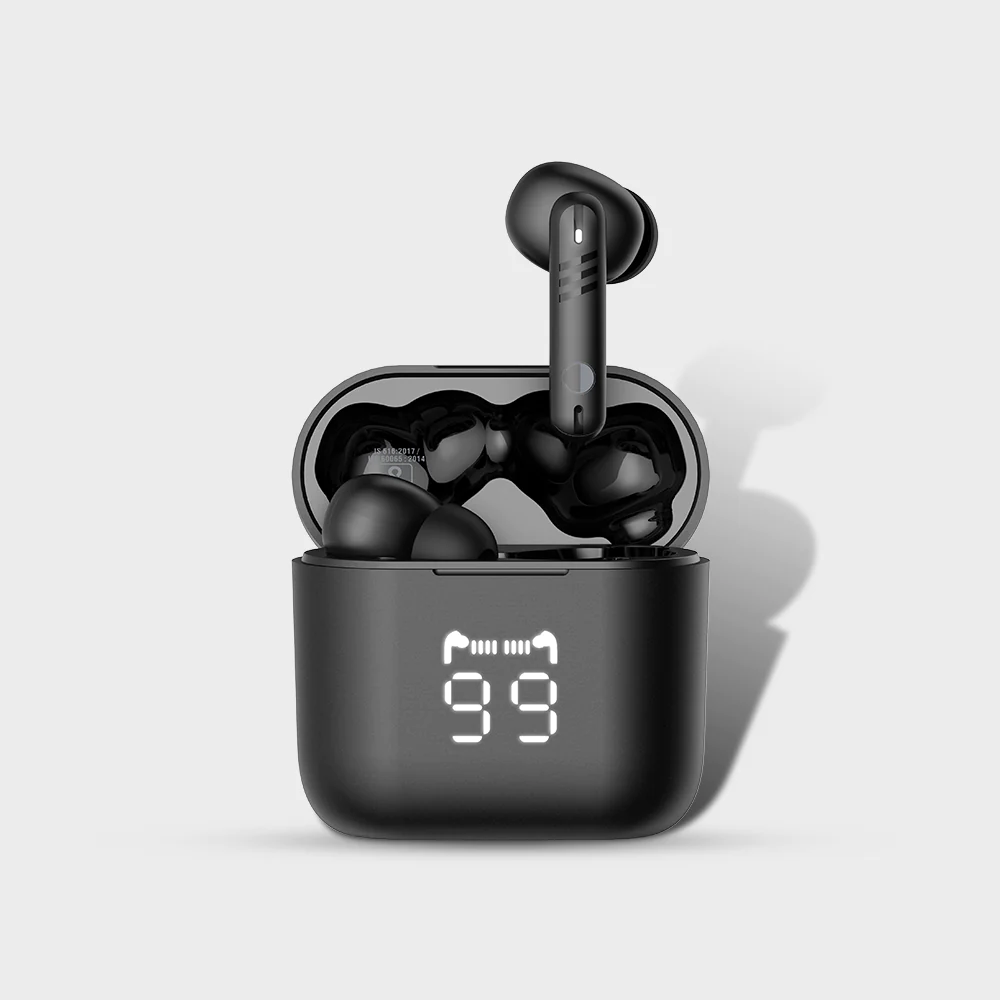 Cellecor BROPODS CB55 True Wireless Earbuds with 60 Hours of Playback Time, 13 mm Drivers, Noise Cancellation, Touch Controls, Earbuds with Digital Display, Type-C Fast Charging, 5.1 Bluetooth, IP67 Water Resistance (Black)