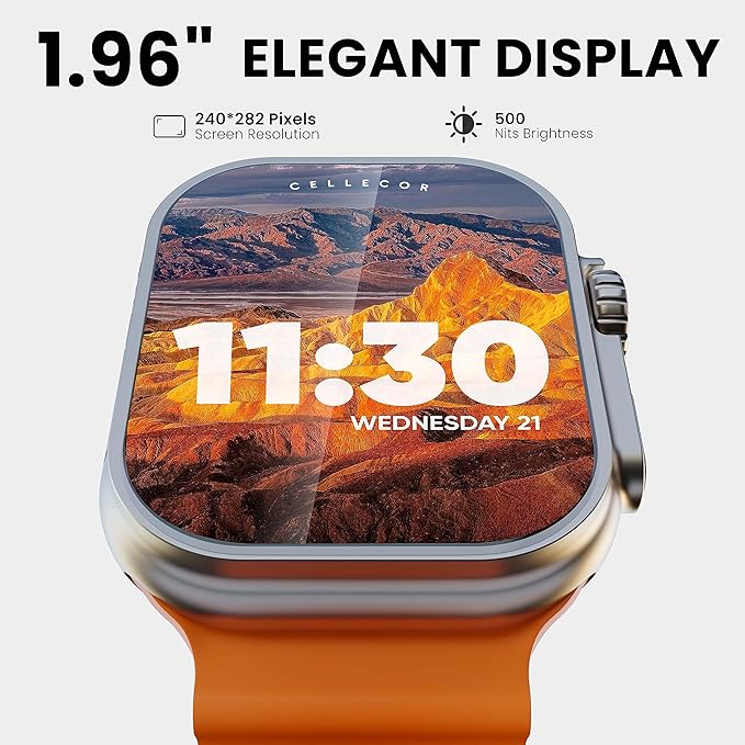 Cellecor A8 Turbo | IP68 Waterproof Smartwatch | Heart Rate Monitoring | Multi Sports Mode with Bluetooth Support for Calling and Music Control | 360*360 Pixels Resolution | In Built Mic &Speaker| Voice Assistance | Wireless Charging | 1.96" Display