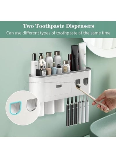 Multifunctional Space-Saving Toothbrush and Toothpaste Holder with Drawer for Cosmetics and 3 Cups