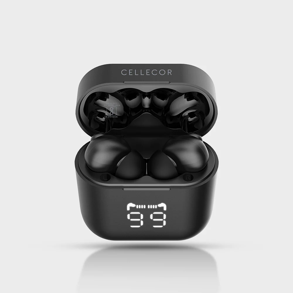 Cellecor BROPODS CB55 True Wireless Earbuds with 60 Hours of Playback Time, 13 mm Drivers, Noise Cancellation, Touch Controls, Earbuds with Digital Display, Type-C Fast Charging, 5.1 Bluetooth, IP67 Water Resistance (Black)