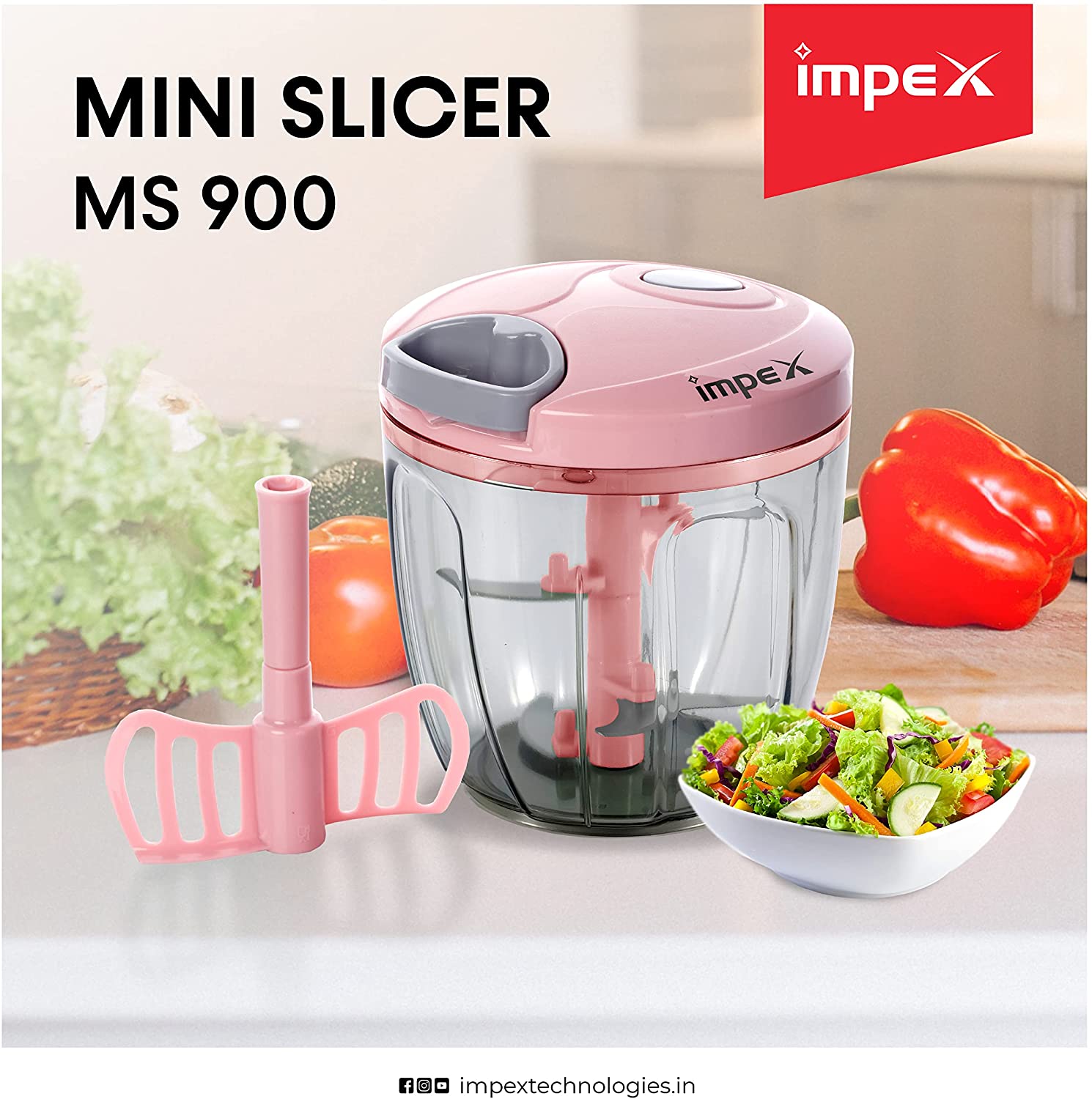 Impex MS 900 ml Mini Slicer and Chopper with Stainless Steel Sharp Blade