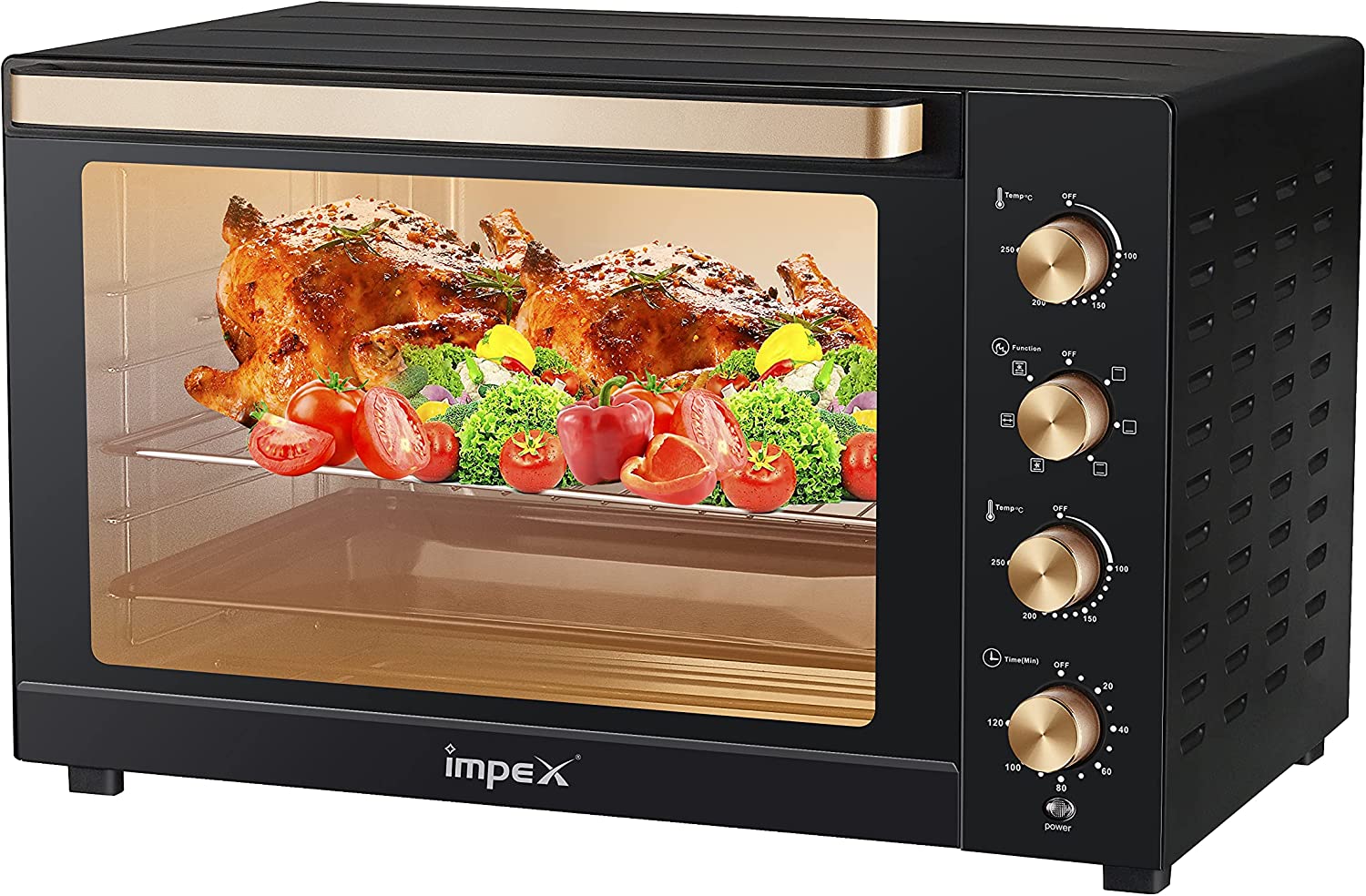 Impex OV 2905 2800W 120L Electric Oven with Temperature Adjustment Rotisserie Function Timer Control Knobs, Black