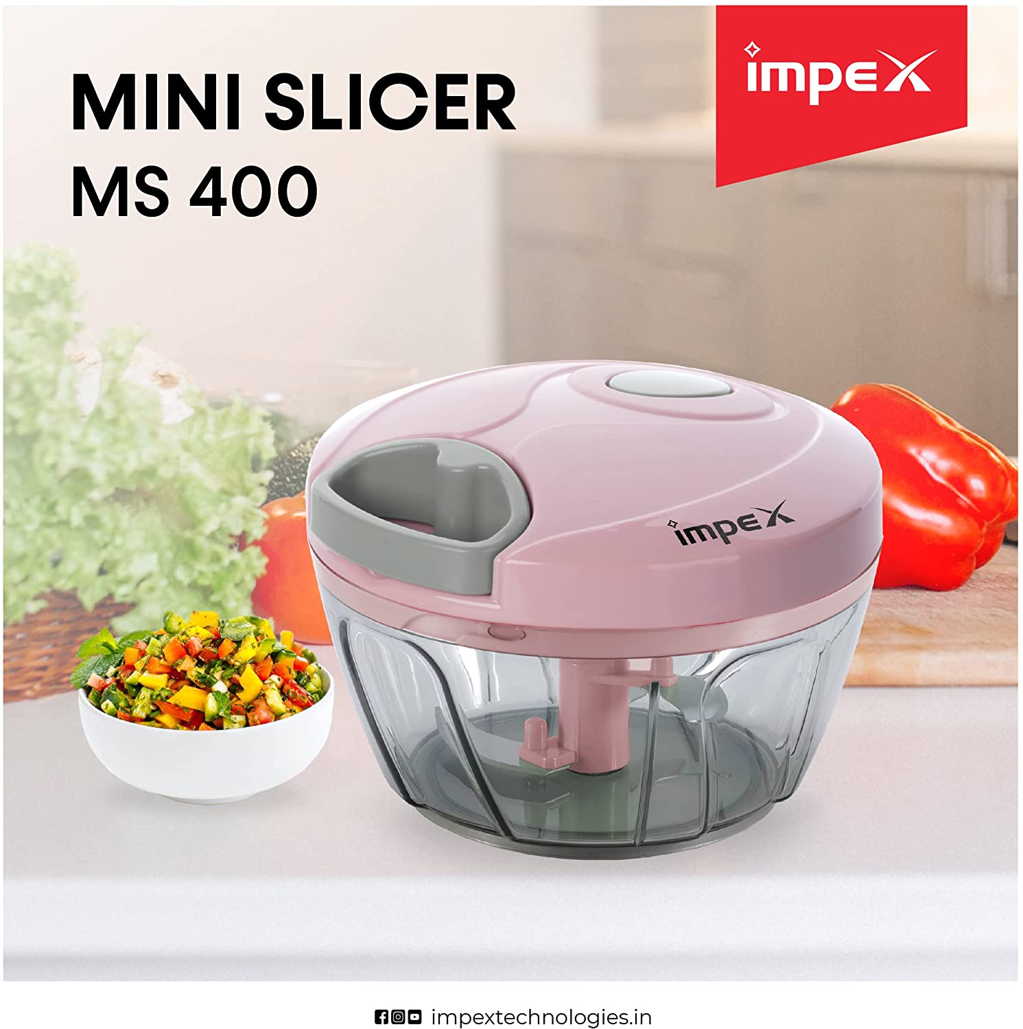 Impex MS 400 ml Mini Slicer and Chopper with Stainless Steel Sharp Blade