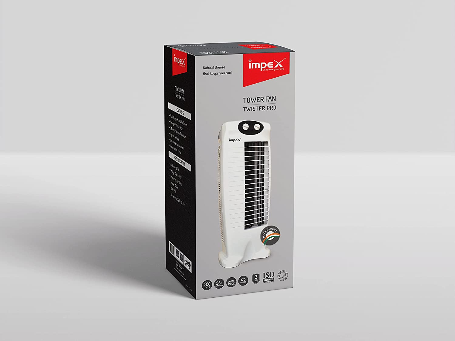 Impex TWISTER PRO 170W 1200 RPM Tower Fan with 2 Speed Control Swing Mode 2 years Warranty, White