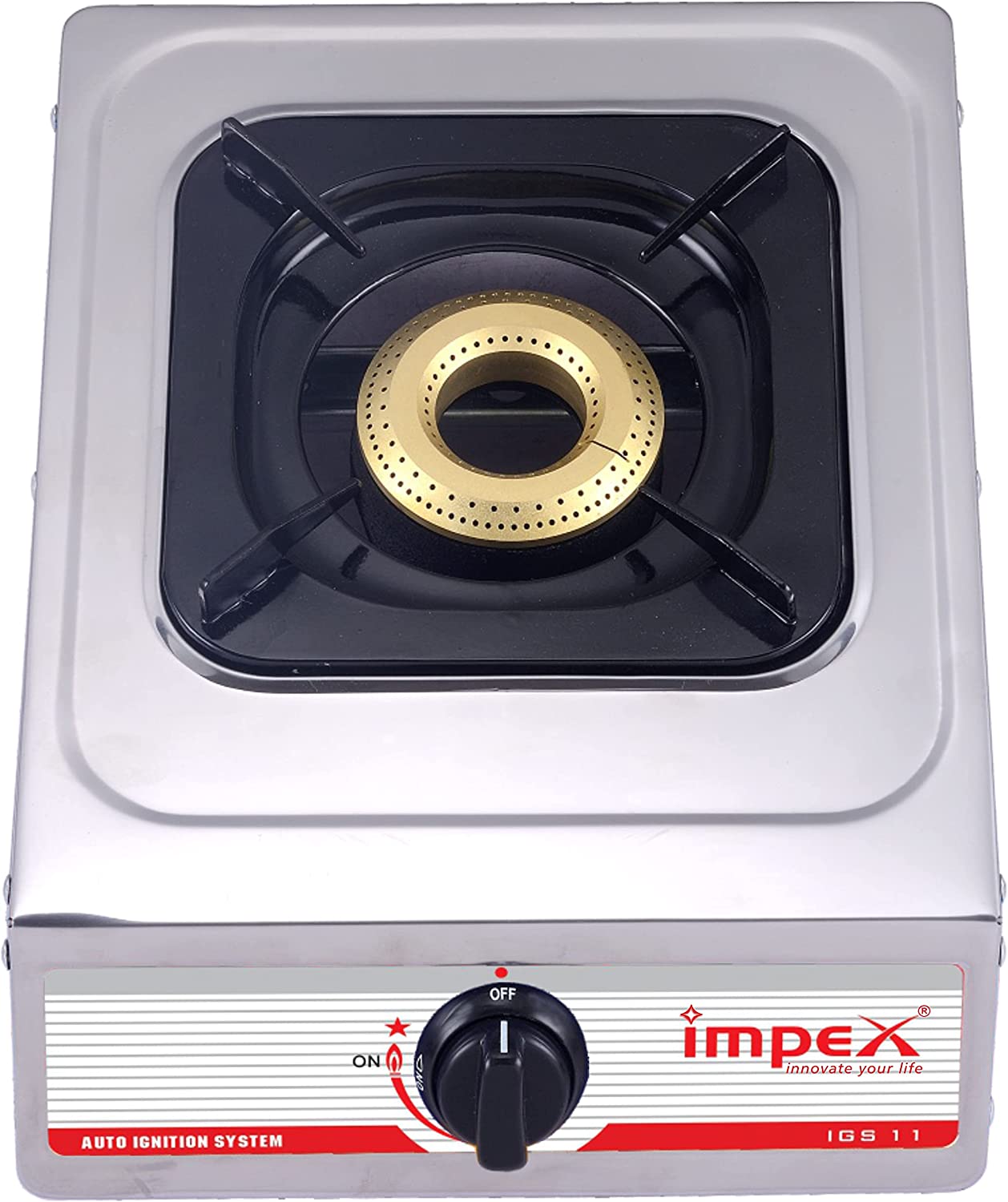 Impex IGS 111 Single Burner LP Gas Stove with Auto Ignition Switch, 2 Years Warranty