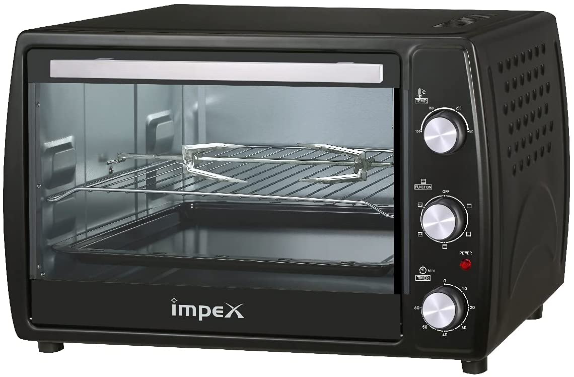 Impex OV 2902 1800W 45 Litre Oven Toaster Grill (OTG) with Convection and Rotisserie Function 100-250 Temperature setting, Black