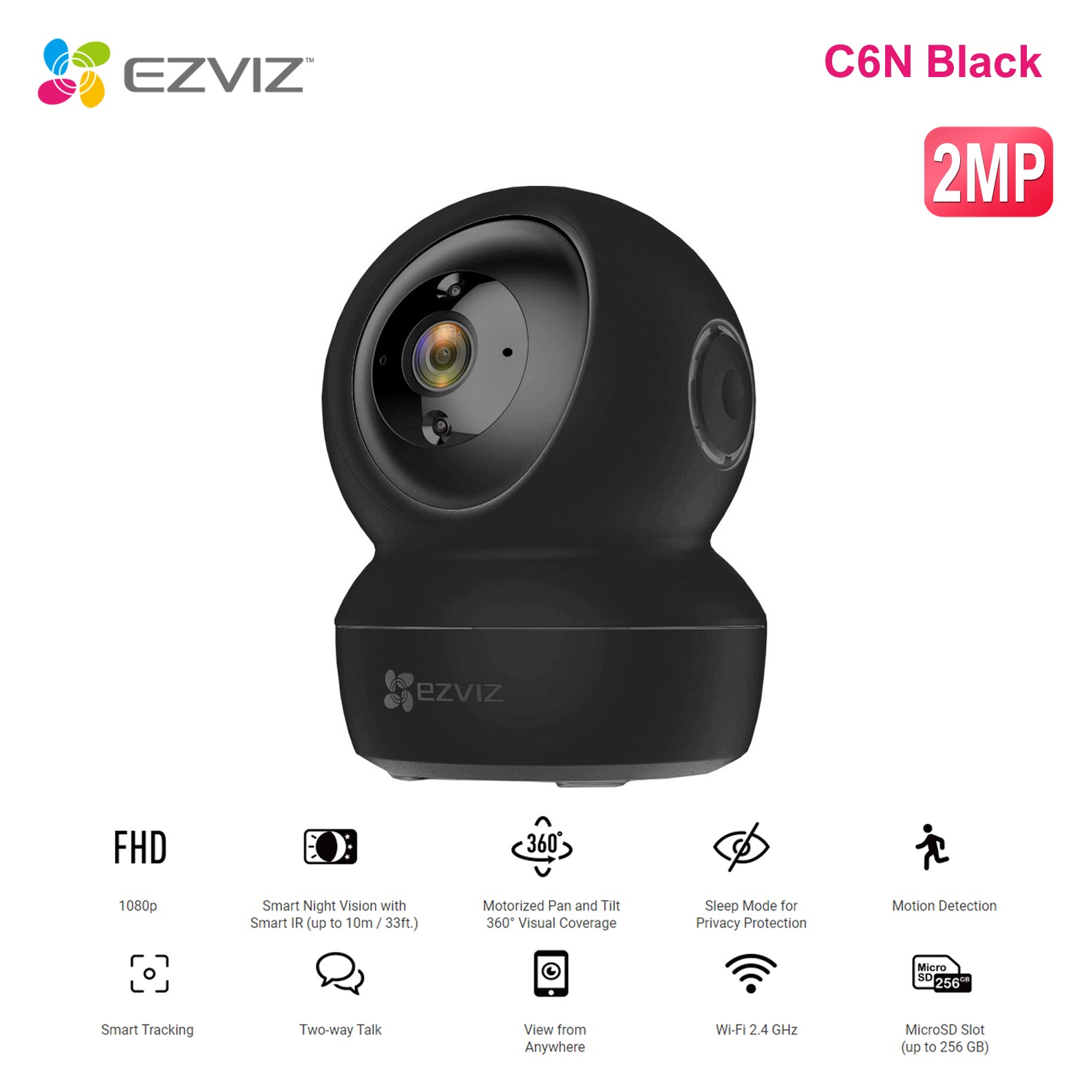 Ezviz C6N-BLACK Pan/Tilt Smart Indoor Camera in Black, Night Vision