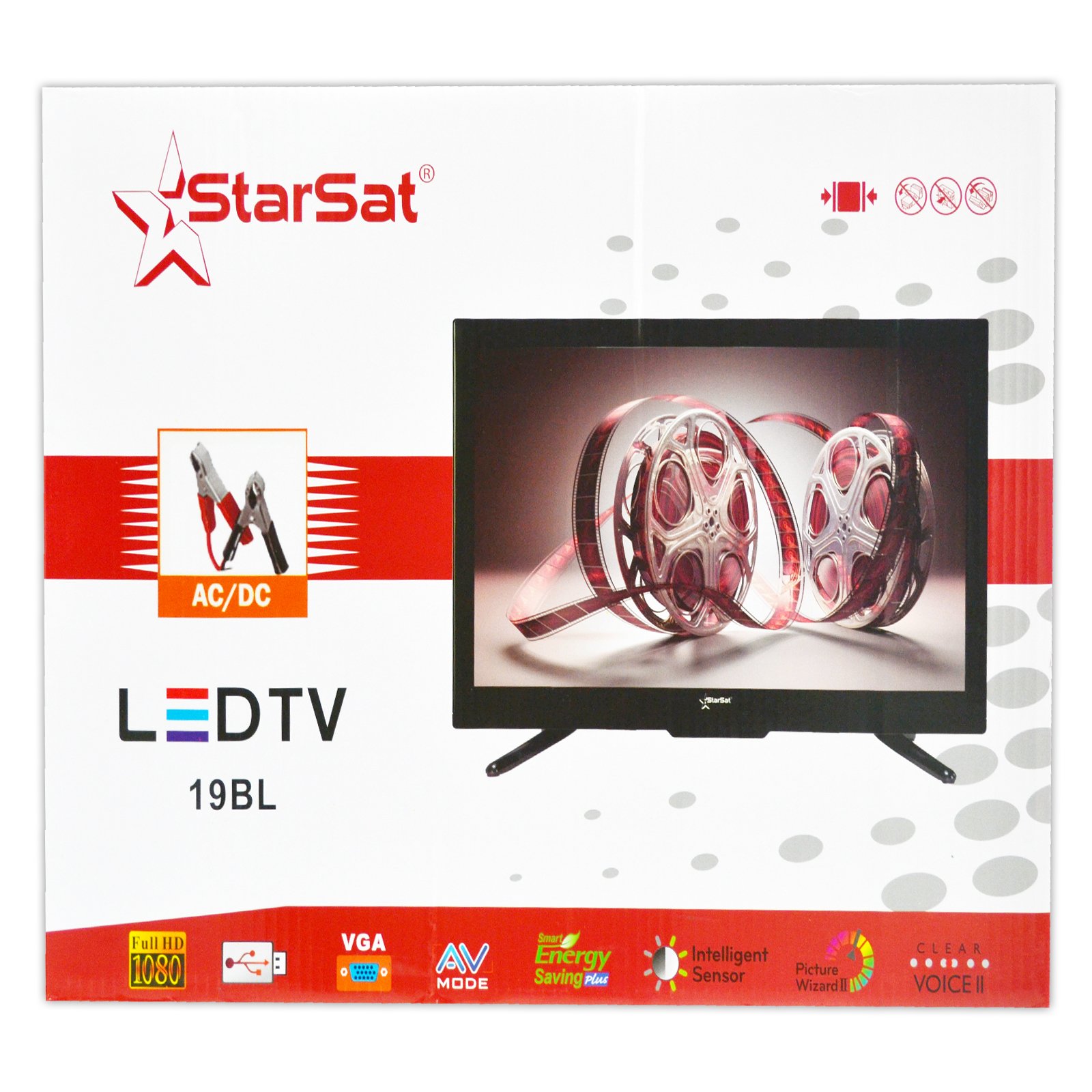 StarSat 19" HD LED TV, AC/DC, Slim bezel design, HDMI, USB, AV and PC mode