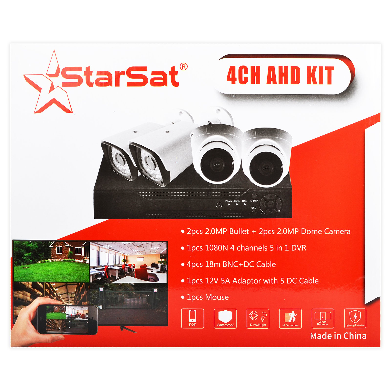 StarSat 4CH AHD Kit 2xBullet, 2xDome Cams, P2P