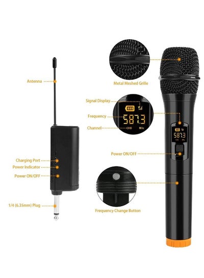 Wireless Microphone, UHF Dual Portable Handheld Dynamic Karaoke Mic with Rechargeable Receiver, Cordless Karaoke System for PA System, Speaker, Amplifier, Family Party, Singing, Meeting