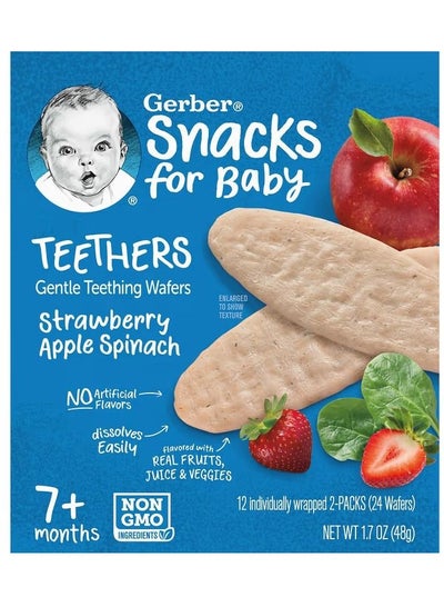 Baby Snacks Teether Cute Wafer Teething Wafers 7 Months Strawberry Apple Spinach 12 Individually Wrapped Bags 2 wafers each