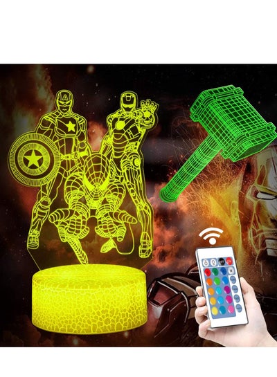 3D Super Hero Multicolor Night Light LED Anime Illusion Lamp 16 Color Change Decor Table Lamp with Remote & Smart Touch Kids Bedroom Decor Christmas and Valentines Day Birthday Gifts
