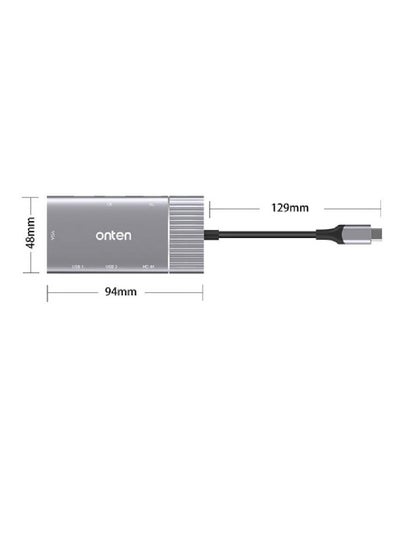 Onten 95113 8 In 1 USB 3.0 x2 + SD / TF + HDMI / VGA + 3.5mm Jack + Type-C / USB-C (PD 3.0) Multi-function HUB Converter Dock Station
