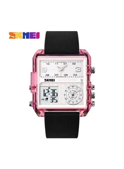 Men's 2021  Transparent Case Square Digital Watch Three Dials Wrist Watch - Black