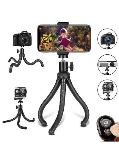 Flexible Cell Phone Adjustable Camera Stand Holder with Wireless Remote and Universal Clip 360° Rotating Mini Tripod Stand