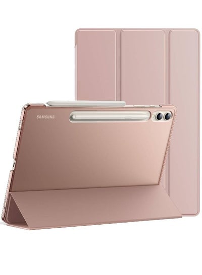 Case For Samsung Galaxy Tab S9 Plus 12.4-Inch, Translucent Back Tri-Fold Stand Protective Tablet Cover, Auto Wake/Sleep (Rose Gold)