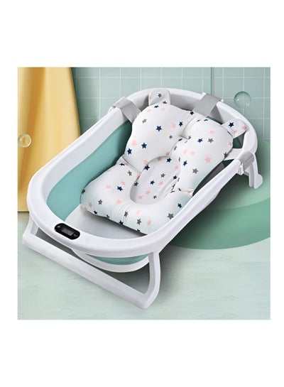Baby Bathtub Portable with Baby Cushion Collapsible Toddler Bathtub with Bath Toys and Shower Cap with Digital Thermometer Green