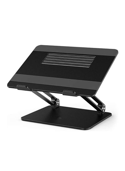 Adjustable Aluminium Laptop Stand with Slide-Proof Silicone and Protective Hooks, Notebook Stand for Laptop up to 17 Inches Black