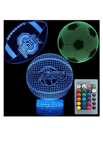 3D Illusion Sports Night Light Three Pattern Basketball Soccer Football Ohio State Rugby 7 Color Change Decor Lamp Desk Table Night Light Lamp for Kids Children Holiday Gift Sports