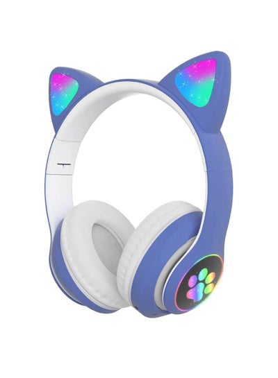 Wireless Headphones, Headphone Over Ear, Kids Headphones, Cat Ear LED Light Up Bluetooth Foldable HD Stereo Sound for PC/Phone/iPad/Study/Travel (Blue)