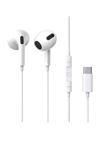 USB C Headphone, Type-C Earbuds Wired Earphones with Microphone and Volume Control, in-Ear Earbud for Iphone 15/15plus/15pro/15promax white