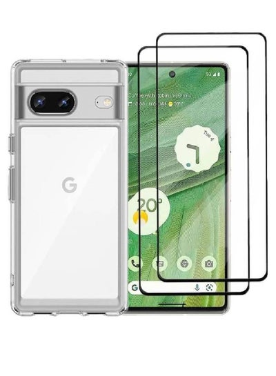 (1+2) Pack Google Pixel 7 Premium Quality No Yellowing Back With Smart Shockproof Anti-slip Phone Case Cover with 2Pcs Tempered Glass Screen Protector