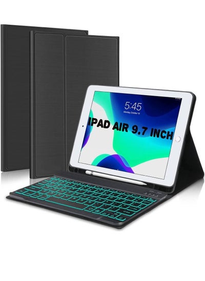 iPad Keyboard Case 9.7 inch, Compatible with iPad 6th Generation, iPad 5th Generation, iPad Pro 9.7 inch, iPad Air 2, iPad Air, Protective Folio Cover With Wireless Bluetooth Keyboard - Black