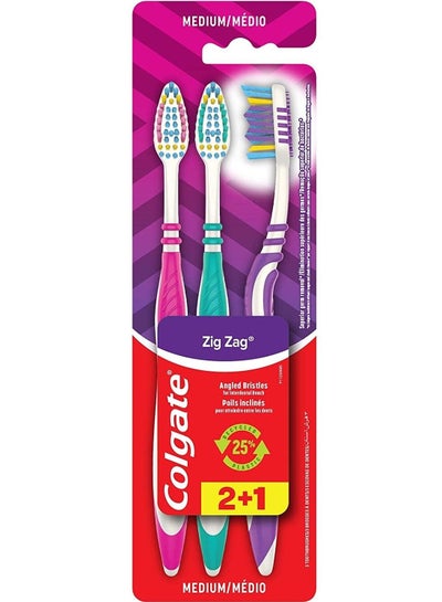 Zigzag Toothbrush Medium, 3 Pack Value Pack, Assorted Color