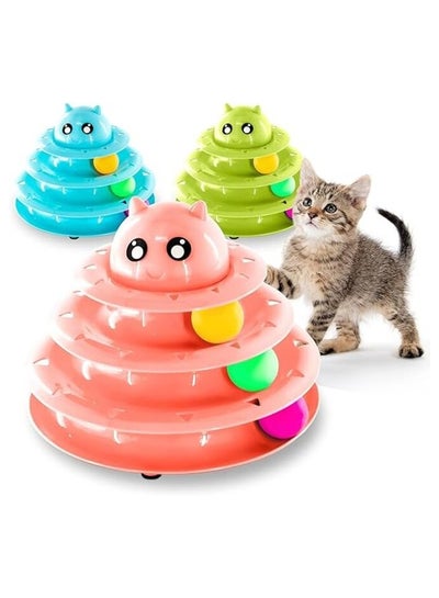 Three Tier Turntable Interactive Pet Toy With 3 Rolling Balls  - Pink