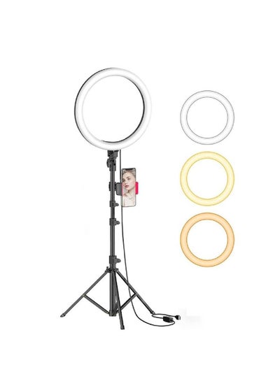 Selfie Ring Light, 12 Inch Ring Light with Tripod and Phone Holder, Dimmable LED Cosmetic Camera Ring Light for Makeup/Photography/Video/Live, Compatible with iPhone and Andr