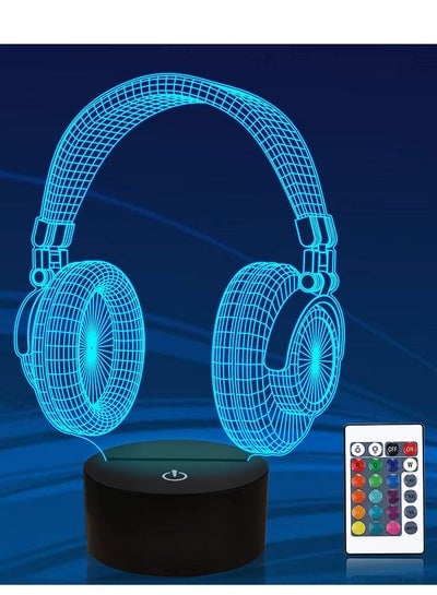 Headset Kids 3D Night Light Creative Headphone Illusion Hologram Lamp 16 Color Changing with Remote Control Game Room Decor Earphone Gifts for Music Lovers Teen Boy Girl