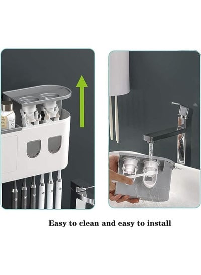 Double Toothpaste Dispensers Wall Mount Toothbrush Holder with 2 Cups