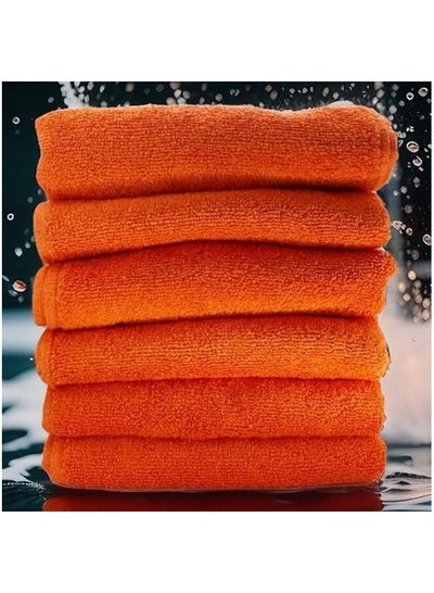 6 Pieces Hand Towel Set - 100% Cotton Premium Quality - Highly Absorbent - Orange - Made In Pakistan