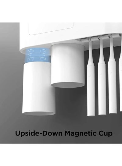 Double Toothpaste Dispensers Wall Mount Toothbrush Holder, with 6 Brush Slots 2 Magnetic Cups 1 Cosmetic Drawer Organizer 1 Large Storage Tray Toothbrush Holder Set for Bathroom