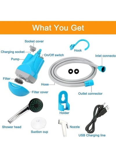 Portable Outdoor Shower Kit, Portable Shower USB Rechargeable Water Pump for Outdoor Camping Backpacking Hiking Travel Beach Dog Flowering Plants