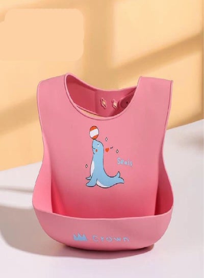 Silicone Baby Bib 3D Printed Baby Bibs Adjustable With Wide Food Catcher Pocket Unisex Soft And Easily Wipe Clean For Infant Toddler (Pink)