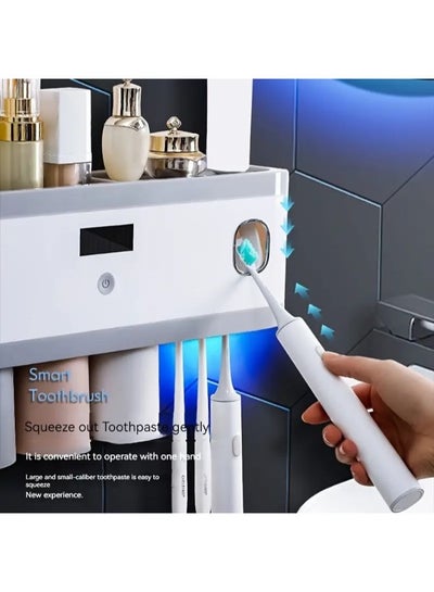 Wall-mounted Smart Sterilization Toothbrush Holder Storage Rack with  Gargle Cup and Toothpaste Dispenser