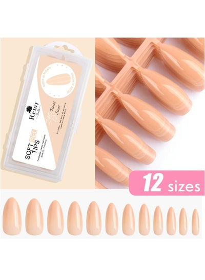 Soft Gel Full Cover Nail Tips Kit for Soak Off Extensions 240 Pcs of 12 Sizes (Nude Almond)