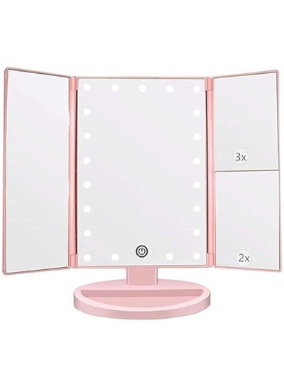 Trifold Vanity Mirror With 21 LED Lights Touch Screen And Magnification