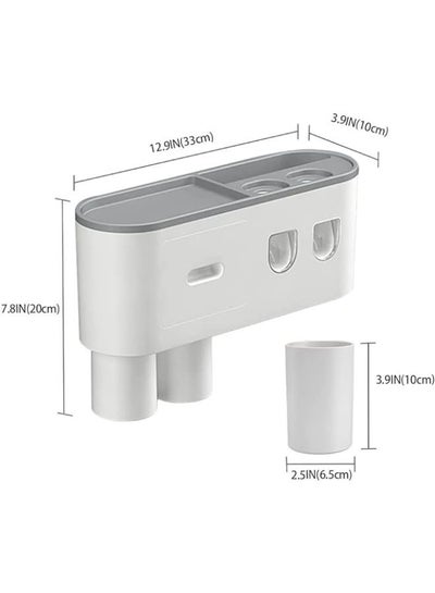 Toothbrush Holders for Bathrooms, 2 Cups Wall Mounted Toothbrush Holders with 2 Toothpaste Dispenser, 1 Cosmetic Drawer, and 6 Brush Slots with Cover Tooth Brush Holder
